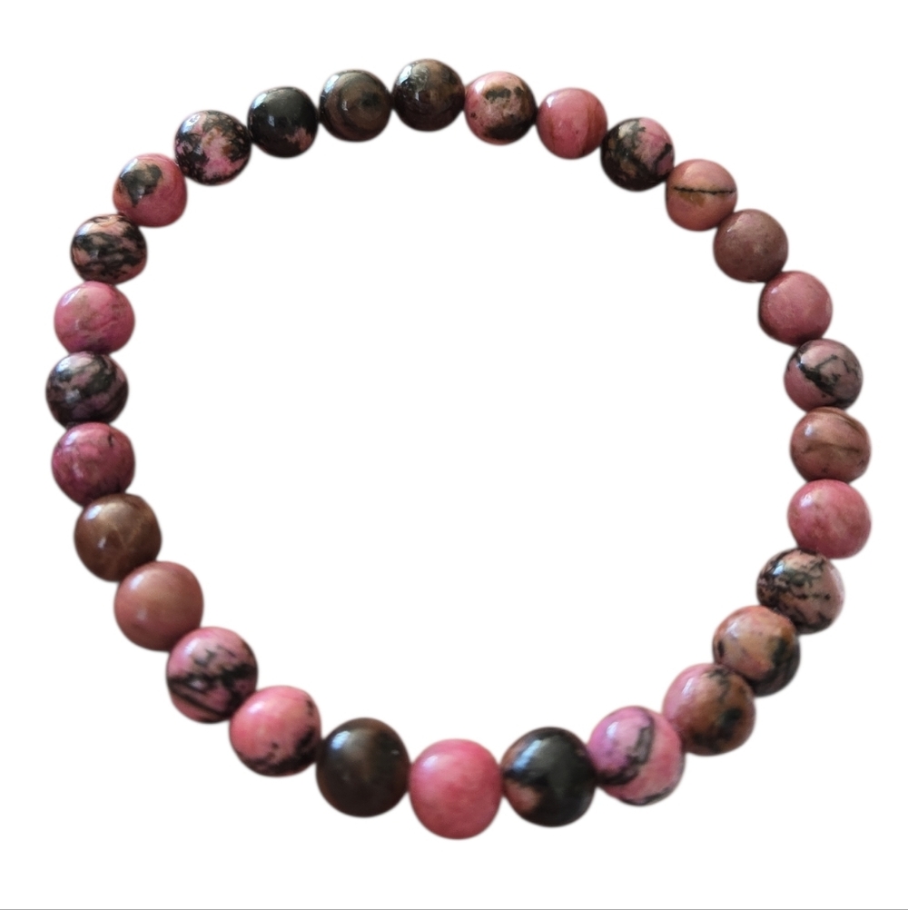 Natural Rhodonite 6mm Beaded Bracelet - Picture 2 of 5